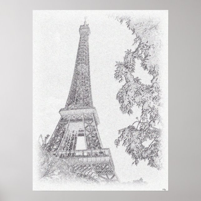 Poster Eiffel BW Sketch (Devant)