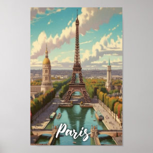 Poster Eiffel Paris France Vintage Lieu de Voyage célèbre