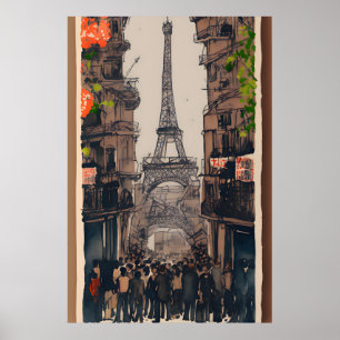 Poster Eiffel Tower Sketch   Minimalist Parisian Art 