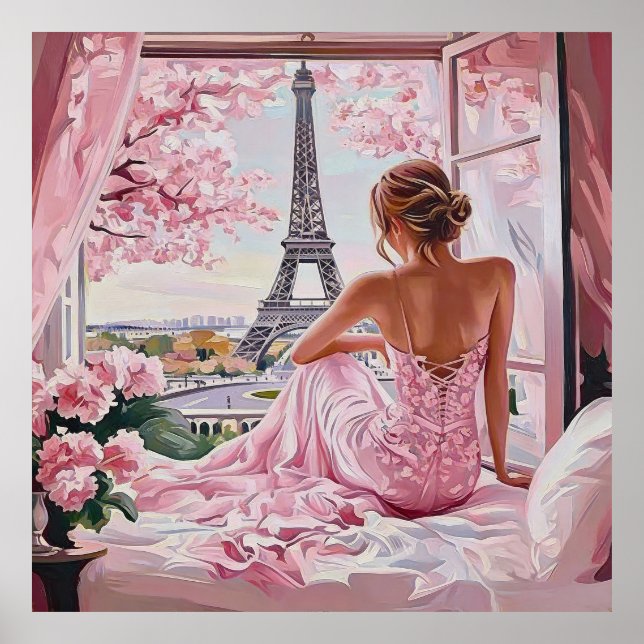 Poster Eiffel Tower View in Pink (Devant)