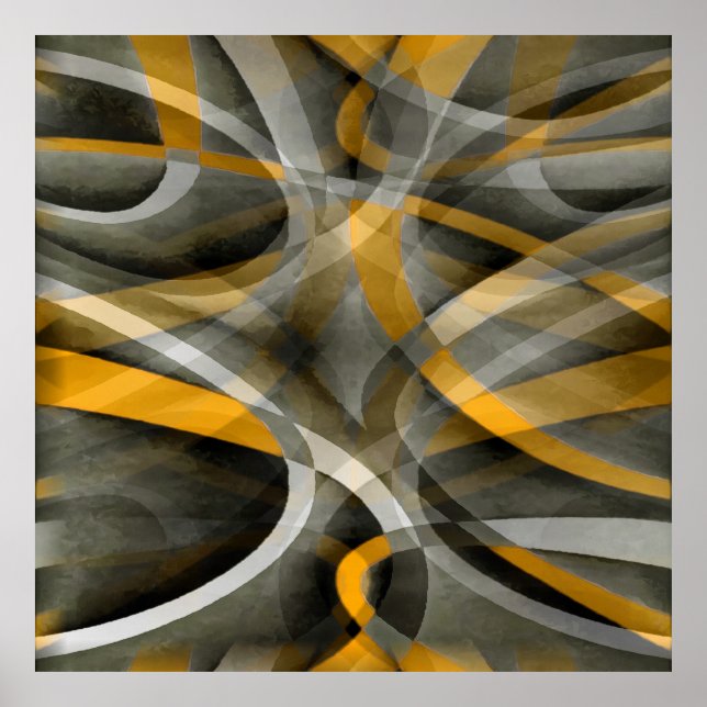 Poster Eighties Retro Mustard Yellow and Grey Abstract Cu (Devant)