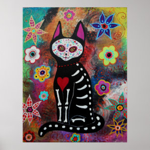 Poster El gato Dia de los Muertos Peinture