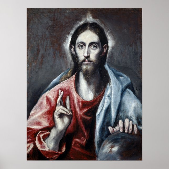 Poster El Greco Christ bénir le sauveur du monde (Devant)