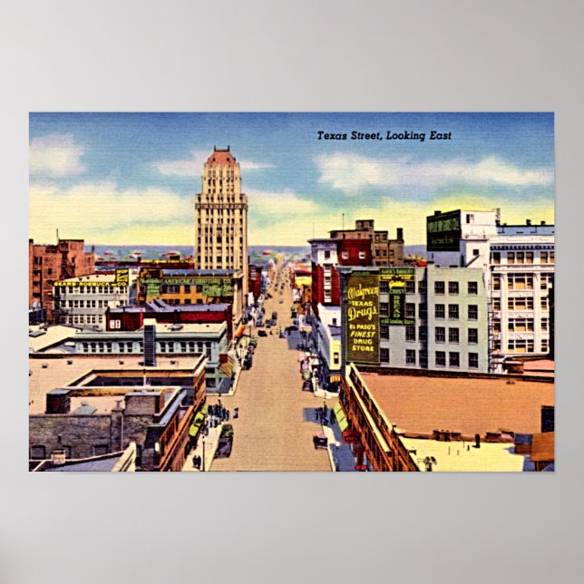 Poster El Paso, Texas Downtown Texas Street 1940 (Devant)