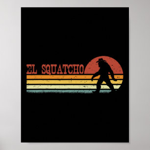 Poster El Squatcho - Drôles Rayures Rétro Bigfoot Cinco D