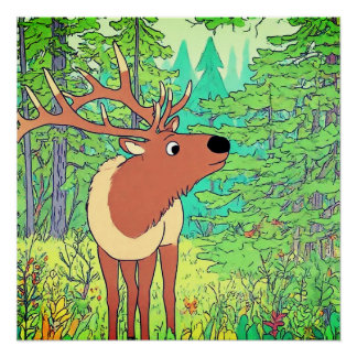 Poster Élan majestueux dans la forêt de pins
