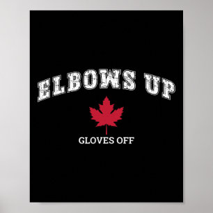 Poster Elbows Up Gloves Off Fun Hockey Canada Drapeau