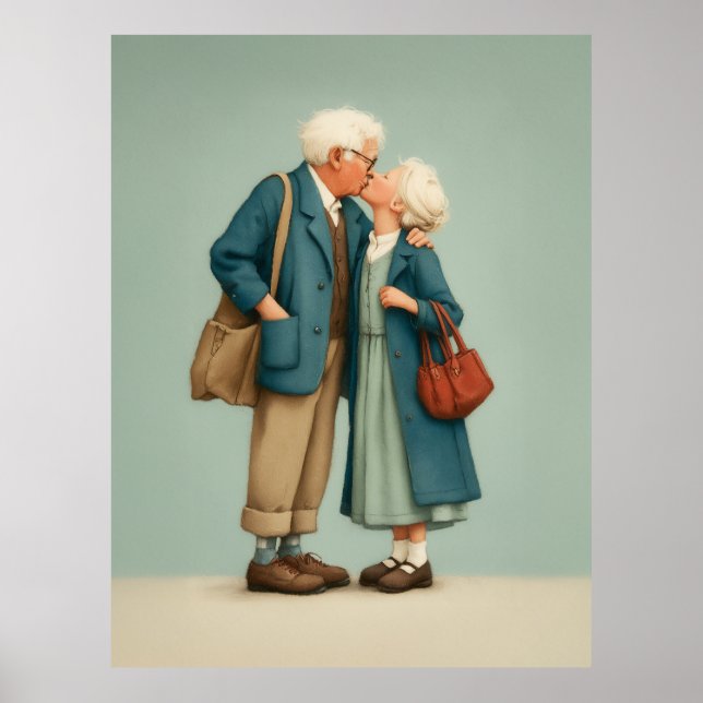 Poster Elderly Couple Sharing Tender Kiss (Devant)