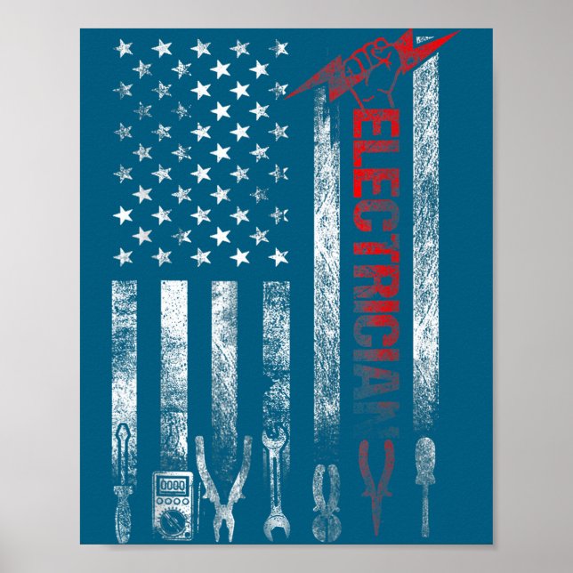 Poster Electrician American Flag Funny Electricians Tools (Devant)