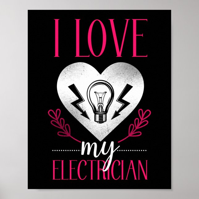 Poster Electricien Lineman J'aime mon coeur électricien (Devant)