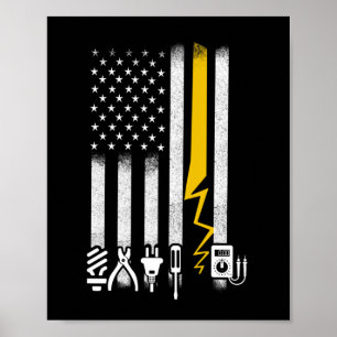 Poster Electricien US Drapeau Outils pour Electriciens