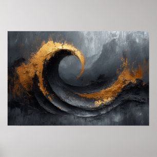 Poster Élégance Abstraite : Noir, Or et Gris