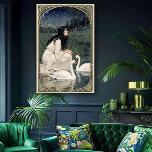 Poster Élégance Art Nouveau Lys Dorés