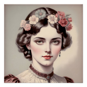 Poster Élégance d'antan, beauté aux fleurs couronnée