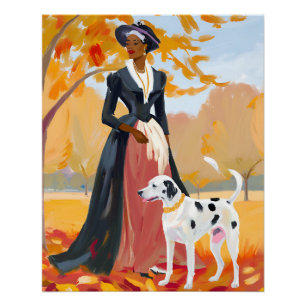 Poster Élégance de l'automne : Femme avec dalmate en rége