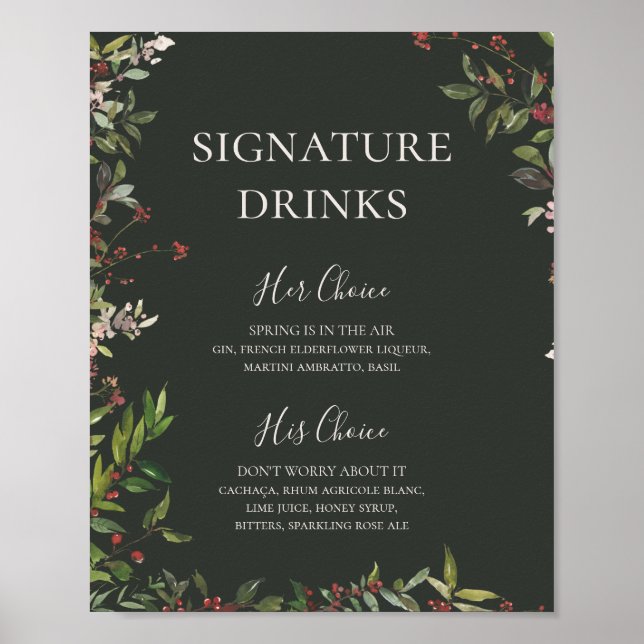 Poster Élégance des Fêtes Botanique Boissons Signature Ve (Devant)