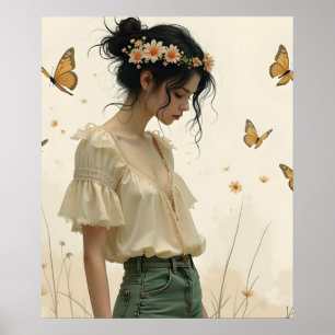 Poster Élégance Douce dans une Danse de Papillon