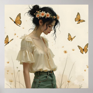 Poster Élégance Douce dans une Danse de Papillon