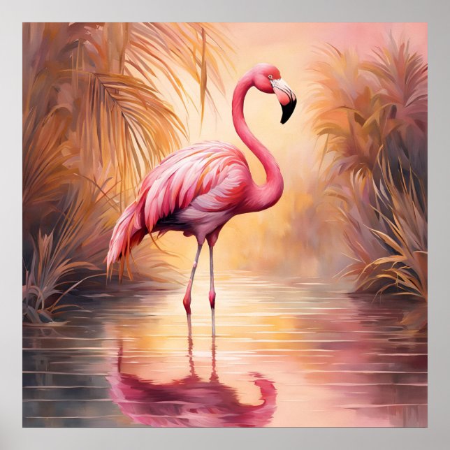 Poster Elégance du Flamant rose de roussissement doré (Devant)