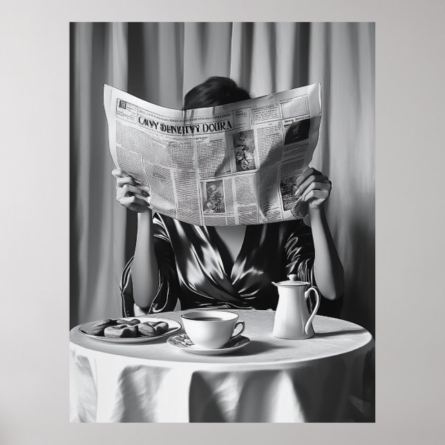 Poster Élégance du matin : Café, Nouvelles et Sérénité (Devant)