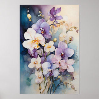 Poster Élégance florale - Fleurs d'orchidées Aquarelle Ar