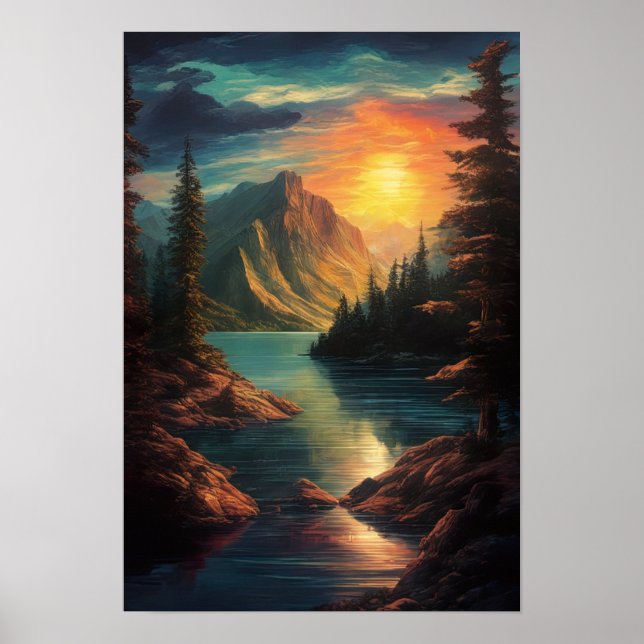 Poster Élégance indomptée, Ouverture au coucher du soleil (Devant)