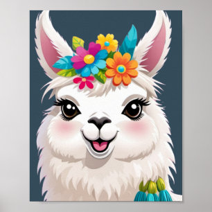 Poster Élégance Llama À Couronnes Fleurs