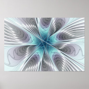 Poster Elégance Moderne Bleu Gris Blanc Fractage Art Flow