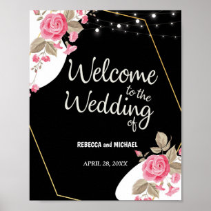 Poster Elégance moderne rose Mariage à cordes florales