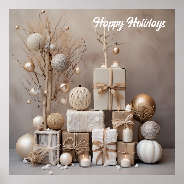 Poster Élégance naturelle : Mur de Noël Neutre Décor Art (Devant)