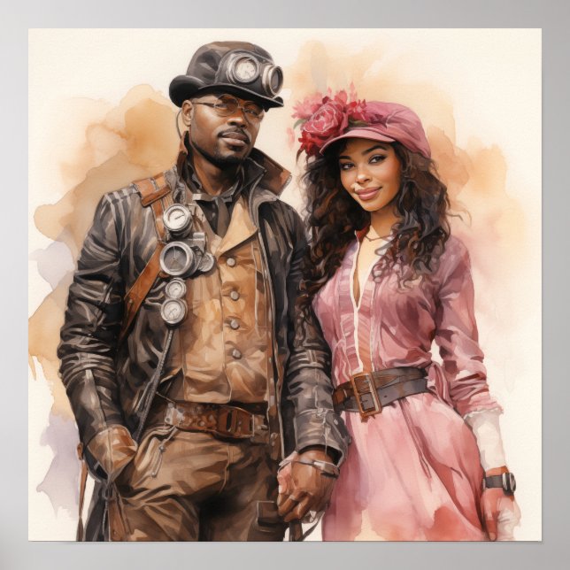 Poster Elégance Retro Steampunk Couple Ar Distingué (Devant)