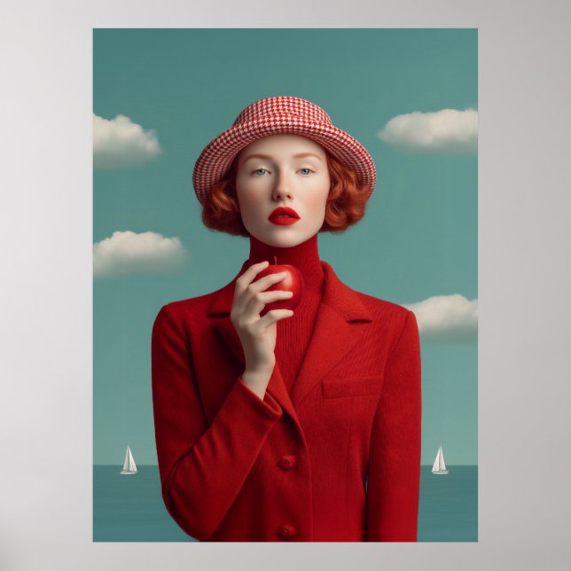 Poster Élégance rouge avec Apple (Devant)