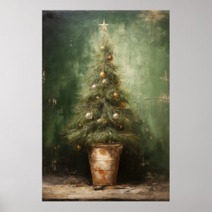 Poster Elégance rustique Arbre de Noël dans un pot en ter