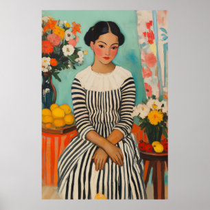 Poster Élégance striée avec fleurs