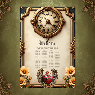 Poster Elégance vintage : une horloge et un coeur élégant