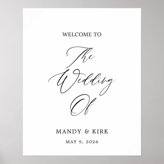 Poster Elegant 16x20 Welcome Wedding Sign | Personalized  (Devant)