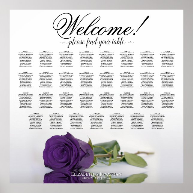 Poster Élégant 31 Table Royal Purple Rose Plan de table (Devant)