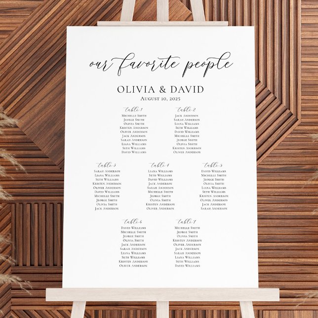 Poster Elégant 7 Tables Nos favoris Personnes Carte de si (Créateur téléchargé)