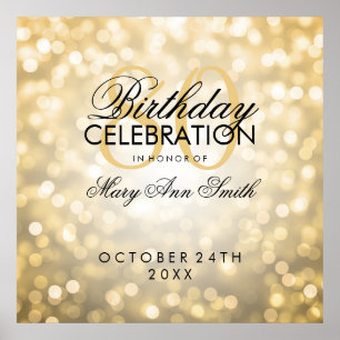 Poster Elegant 80th Birthday Party Glitter Lights Gold