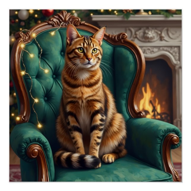 Poster Elegant Abyssinian Cat Regal Holiday Portrait Art (Devant)
