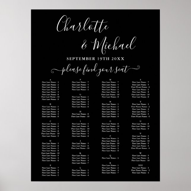 Poster Elegant Alphabetical Wedding Seating Chart (Devant)