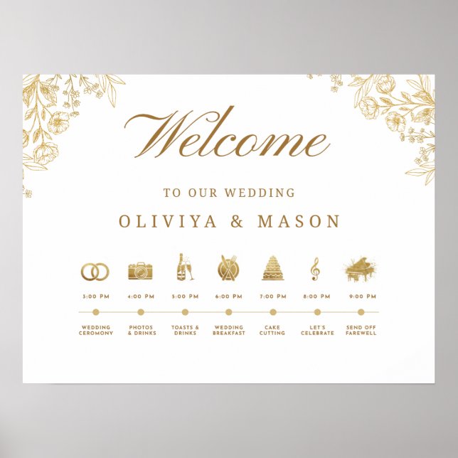 Poster Elegant and Minimal Wedding Order of Events Sign  (Devant)