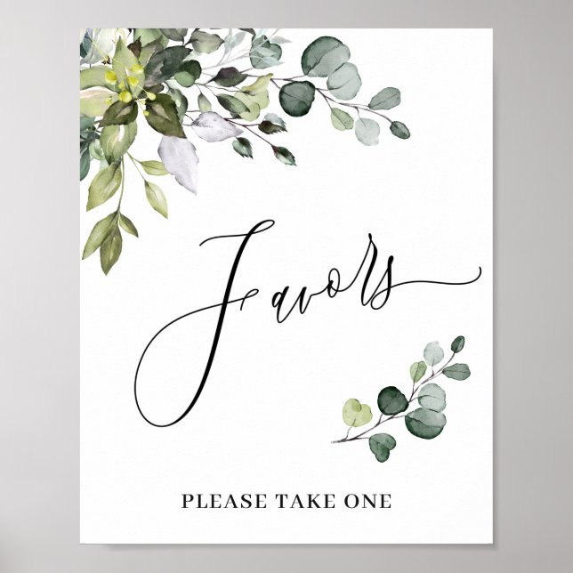 Poster Élégant Aquarelle Eucalyptus Faveur Mariage Signal (Devant)