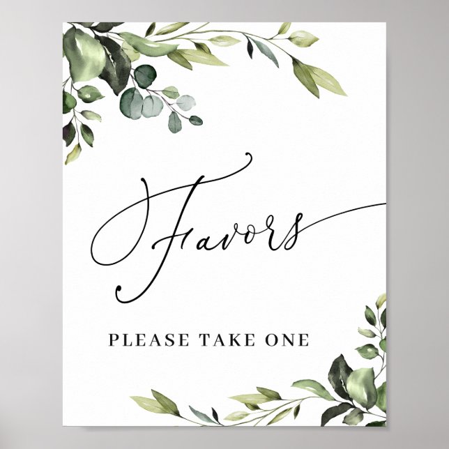 Poster Élégant Aquarelle Eucalyptus Faveur Mariage Signal (Devant)