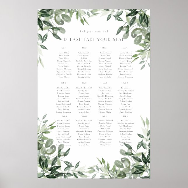 Poster Élégant aquarelle feuille botanique chasseur vert (Devant)