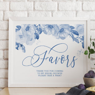 Poster Élégant Aquarelle Floral Dusty Blue Faveurs Signal