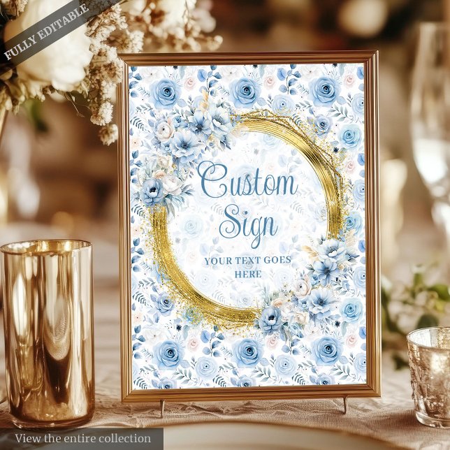 Poster Élégant Aquarelle Pastel Mariage bleu or (Elegant Watercolor Pastel Blue Gold Wedding Sign)