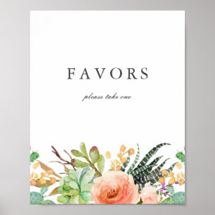 Poster Élégant aquarelle Succulent mariage Faveurs Signer