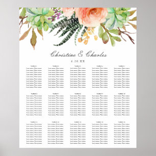 Poster Elégant aquarelle Succulent Mariage Seating Chart