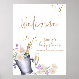 Poster Elégant Baby shower bouteille de champagne Bienven